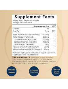 Suplemento Omega 3 Vegano NatureBell 120 Cápsulas 1250 mg 2