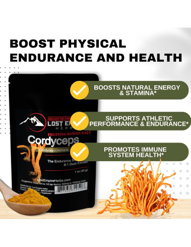 Polvo de Hongo Cordyceps Militaris Lost Empire 30g - Energía y Resistencia