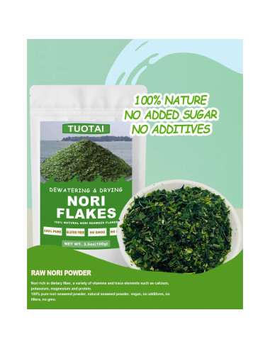 Copos de Alga Nori Crudos TUOTAI 100g Vegano Sin Aditivos