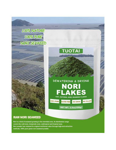 Copos de Alga Nori Crudos TUOTAI 100g Vegano Sin Aditivos