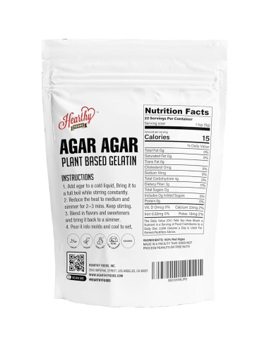 Polvo de Agar Agar Hearthy Foods 113.4g Vegano Sin Gluten
