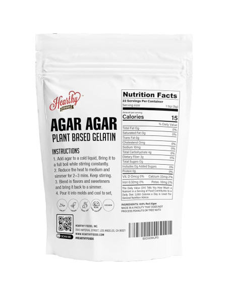 Polvo de Agar Agar Hearthy Foods 113.4g Vegano Sin Gluten