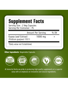 Cápsulas de Extracto de Hoja de Guayaba 1000mg Immortal Herbs 2