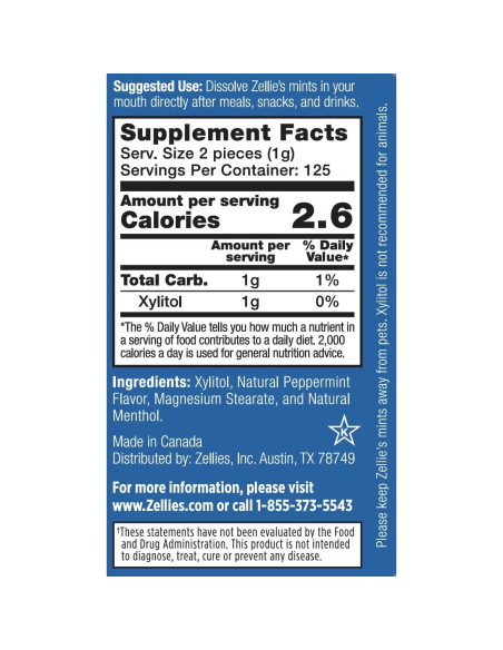 Mentitas de Aliento Zellie's 250g Menta Fresca Sin Azúcar