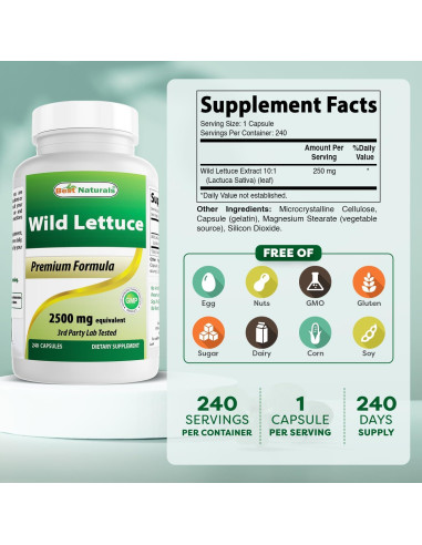 Cápsulas de Extracto de Lechuga Silvestre 250 mg - Mejores Naturales
