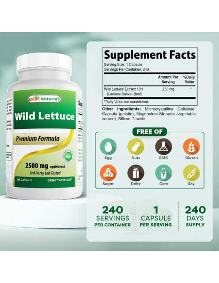 Cápsulas de Extracto de Lechuga Silvestre 250 mg - Mejores Naturales