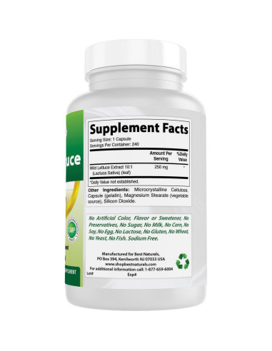 Cápsulas de Extracto de Lechuga Silvestre 250 mg - Mejores Naturales