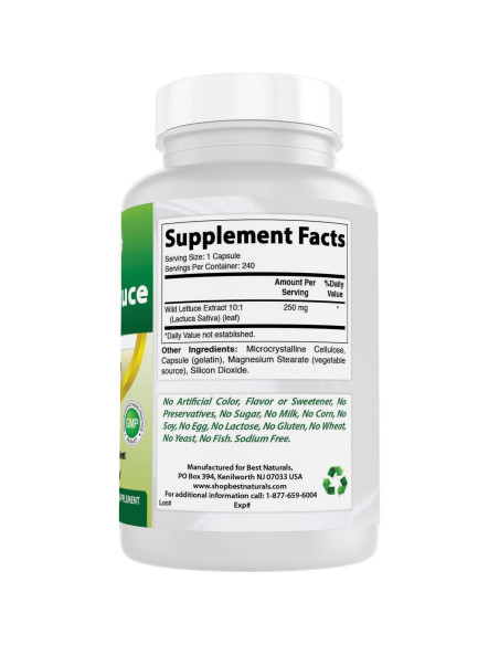 Cápsulas de Extracto de Lechuga Silvestre 250 mg - Mejores Naturales