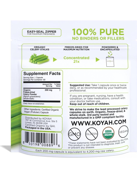 Cápsulas de Apio Orgánico KOYAH - 60 Veganas 200 mg