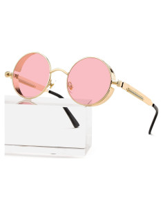 Gafas de sol redondas AIEYEZO Steampunk oro rosa 48mm