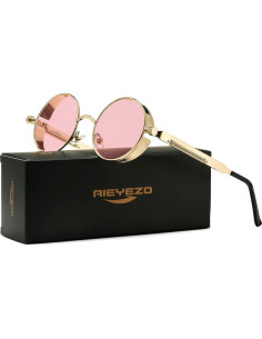 Gafas de sol redondas AIEYEZO Steampunk oro rosa 48mm 2