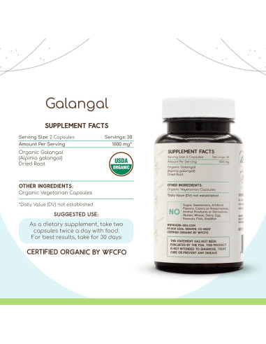 Cápsulas de Galangal Orgánico HerbEra 60 Unidades 500 mg