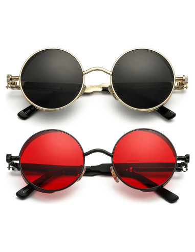 Gafas de sol redondas AIEYEZO Steampunk UV 100% - Paquete de 2