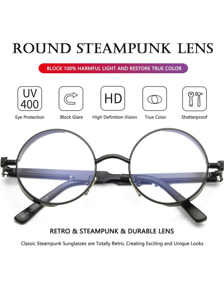 Gafas de sol redondas AIEYEZO steampunk UV 100% bloqueadores