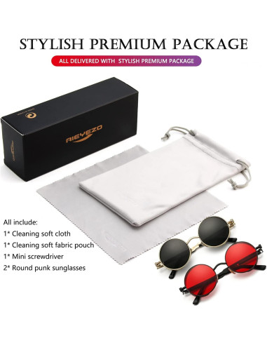 Gafas de sol redondas AIEYEZO Steampunk UV 100% - Paquete de 2