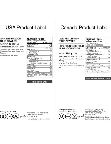 Polvo de Fruta del Dragón Liofilizado Food to Live 453g - Vegano