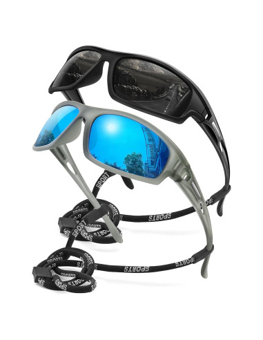 Gafas de sol polarizadas AWGSEE 100% UV 2pack Negro+Gris-Azul