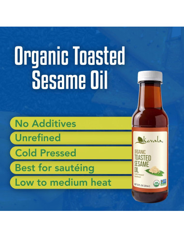 Aceite de Sésamo Tostado Orgánico Kevala 354 ml - Sin Colesterol