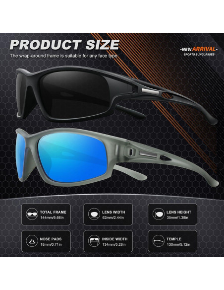 Gafas de sol polarizadas AWGSEE 100% UV 2pack Negro+Gris-Azul