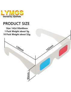 10 Pares de Gafas 3D LYMGS Rojo y Cian en Cartón 2