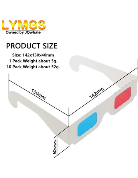 10 Pares de Gafas 3D LYMGS Rojo y Cian en Cartón