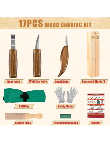 Kit de Tallado en Madera K Kernowo 17PCS con Herramientas y Guantes