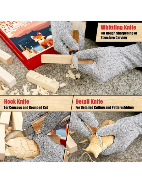 Kit de Tallado en Madera K Kernowo 17PCS con Herramientas y Guantes