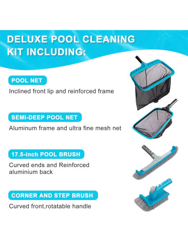 Kit de limpieza de piscina Sepetrel Deluxe con cepillo y redes