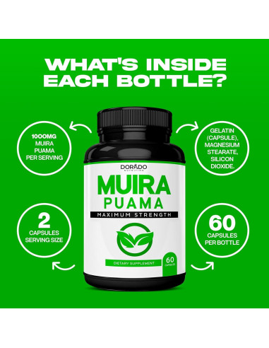 Extracto de Raíz de Muira Puama 1000mg Dorado Nutrition - 60 Cápsulas