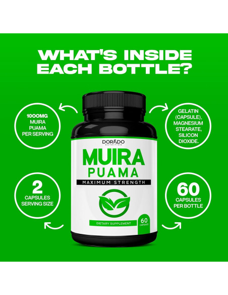 Extracto de Raíz de Muira Puama 1000mg Dorado Nutrition - 60 Cápsulas