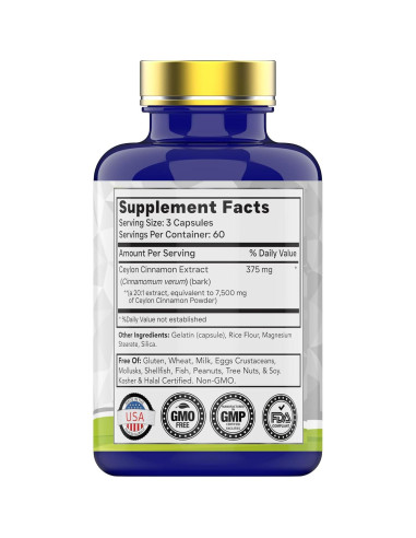 Cápsulas de Canela de Ceilán TNVitamins 180 Unidades 7500 mg