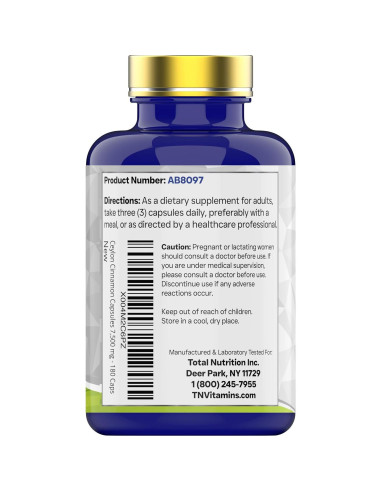 Cápsulas de Canela de Ceilán TNVitamins 180 Unidades 7500 mg