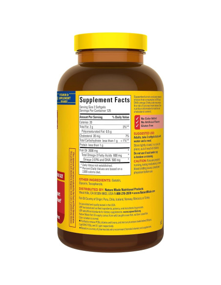Suplemento Omega 3 Nature Made 2000mg 250 Cápsulas Blandas