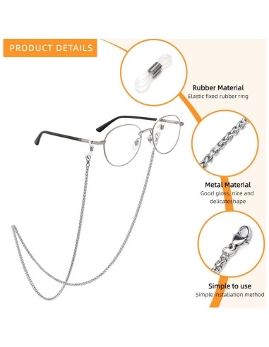 Cadena de Gafas 3 PCS Acero Inoxidable Unisex Elegante