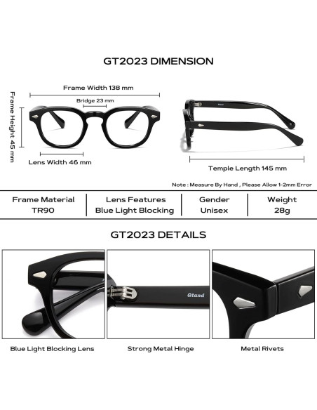 Gafas de Sol Gtand Unisex Retro 46mm UV400 Marco Negro