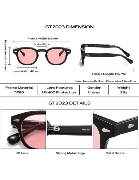 Gafas de Sol Gtand Unisex Retro Circulares 46mm Tinte Rosa