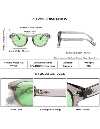 Gafas de Sol Gtand Unisex Retro 46mm UV400 Tinte Verde