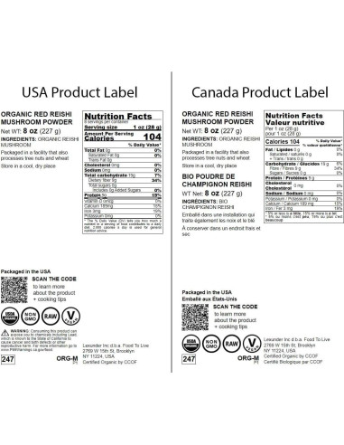 Polvo de Hongo Reishi Rojo Orgánico Food to Live 227g - Superalimento Vegano