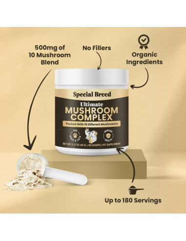 Suplemento de Champiñones Orgánicos para Perros y Gatos - 90g