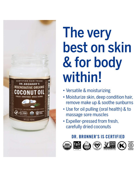 Aceite de Coco Virgen Orgánico Dr. Bronner's 396ml Grano Completo