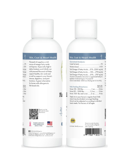 Aceite de Semilla de Lino Orgánico Wholistic 473ml para Caballos