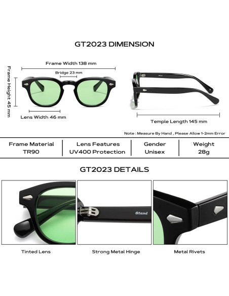 Gafas de Sol Gtand Unisex Retro 46mm UV400 Tinte Verde