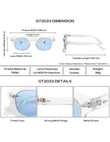 Gafas de sol redondas GTAND unisex 46mm UV400 estilo retro