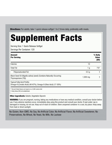 Cápsulas de Gel Blando Piping Rock Aceite Semilla Negra 1000mg 120 Unidades