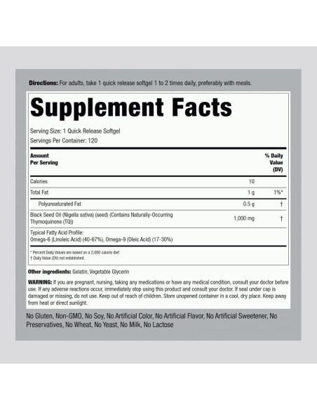 Cápsulas de Gel Blando Piping Rock Aceite Semilla Negra 1000mg 120 Unidades