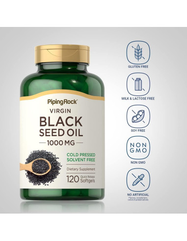 Cápsulas de Gel Blando Piping Rock Aceite Semilla Negra 1000mg 120 Unidades