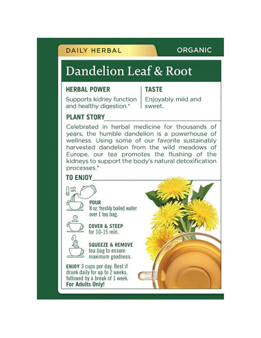 Té de Hierbas de Diente de León Orgánico Medicinales Tradicionales - 32 Bolsitas