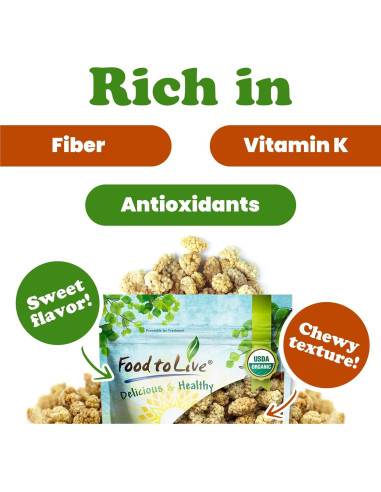 Moras Blancas Secas Orgánicas Food to Live 0.91 kg - Sin OGM