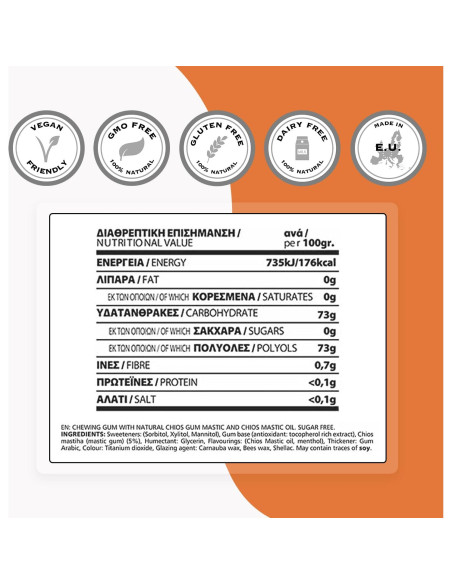 Chicle de Mastic Griego Elma Sin Azúcar 50 Piezas