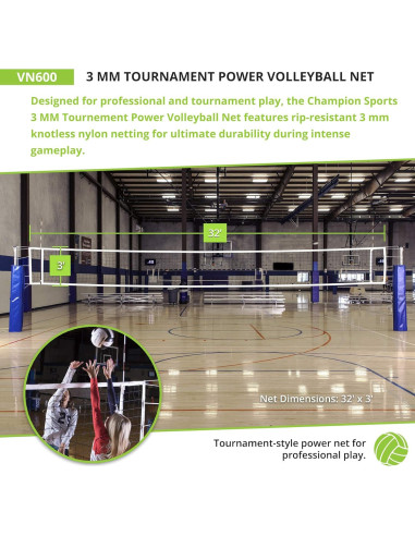 Red de Voleibol Oficial Champion Sports VN600 - 9.75m x 0.91m